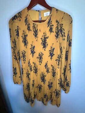 Aritzia Wilfred Daydreamer Long Sleeve Pleated Chiffon Floral Mini Dress Size XS